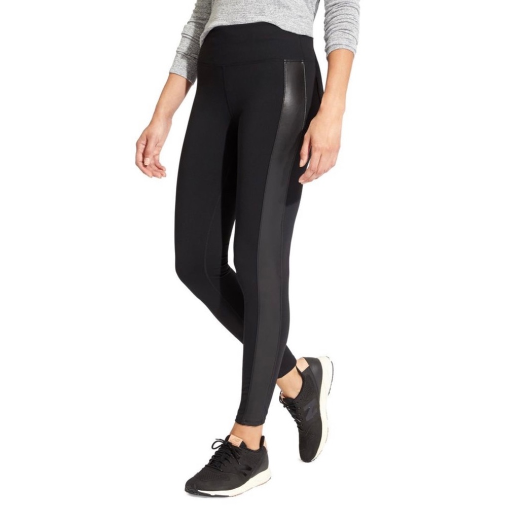Athleta Black Tux Metro Leather Panel Leggings